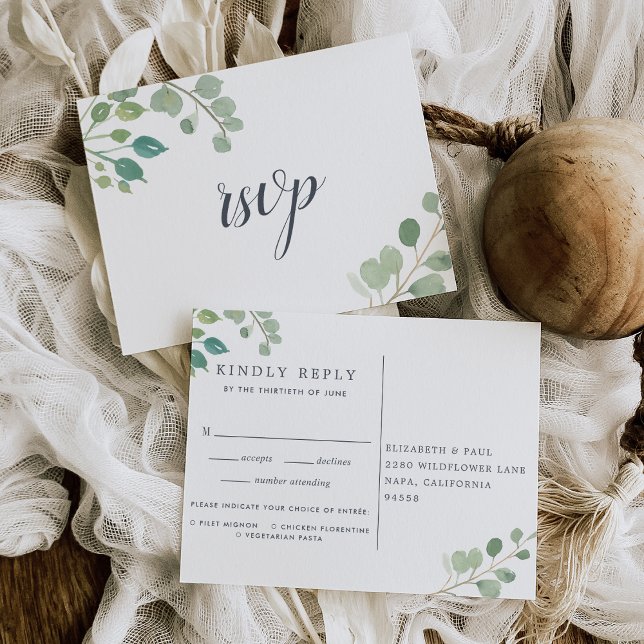 Postal Eucalyptus RSVP con elección de comida (Subido por el creador)