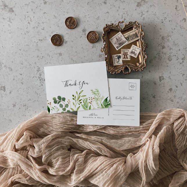 Postal Eucalyptus Simple Brown Floral Gracias (Subido por el creador)