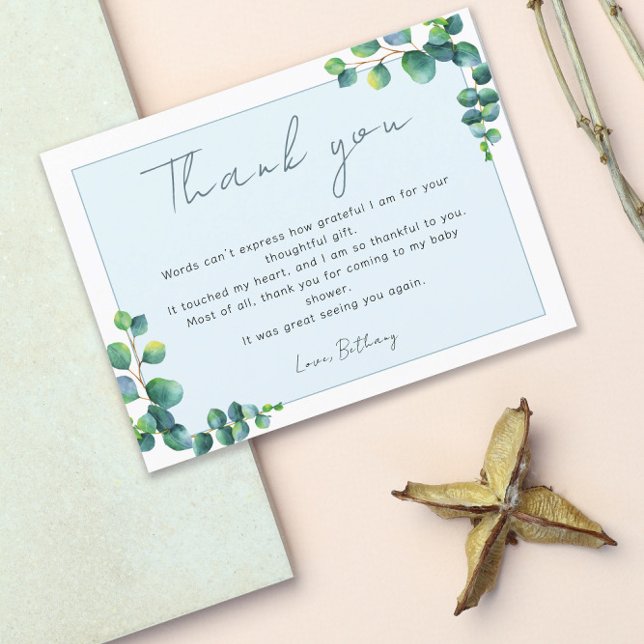 Postal Eucalyptus Simple Gracias Baby Shower (Subido por el creador)