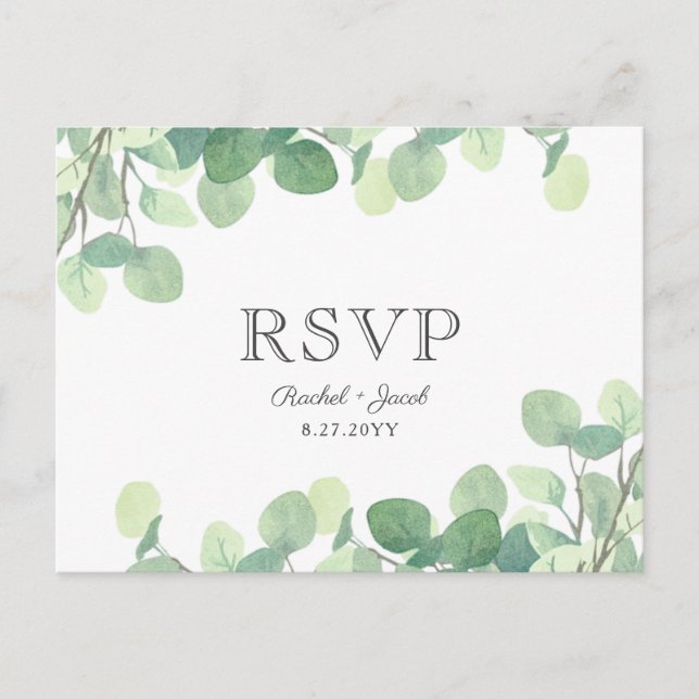 Postal Eucalyptus Watercolor Greenery Wedding RSVP (Anverso)