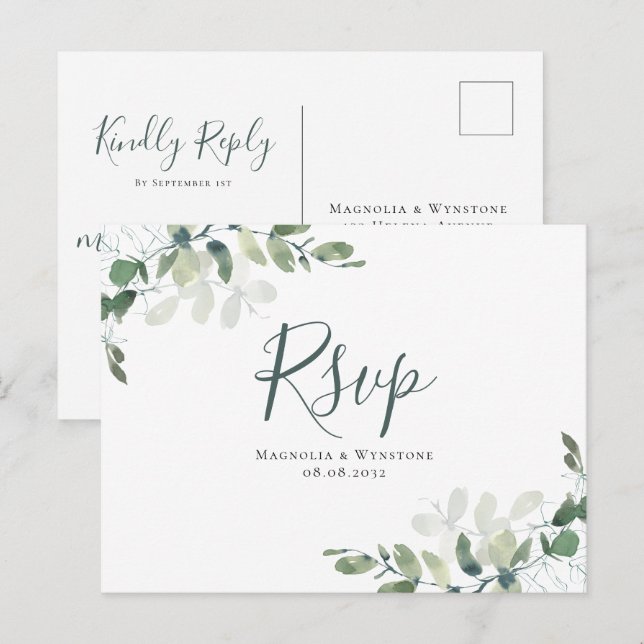 Postal Eucalyptus Wedding RSVP (Anverso / Reverso)