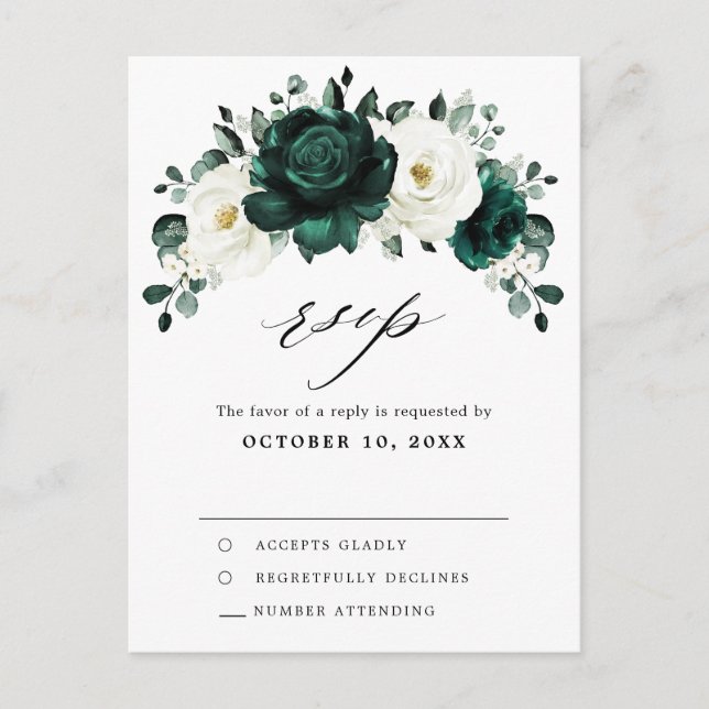 Postal Eucalyptus White Rose Floral RSVP (Anverso)