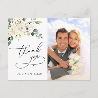 Postal Eucalyptus White Roses Boda Foto Gracias