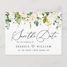 Postal Eucalyptus White Roses Boho Wedding Save the Date