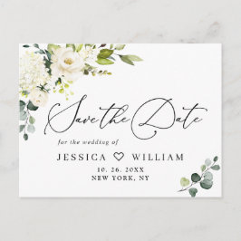 Postal Eucalyptus White Roses Boho Wedding Save the Date