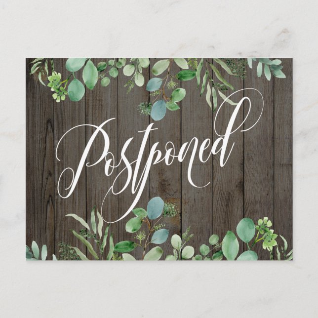 Postal Eucalyptus y Rustic Wood posponían Boda (Anverso)