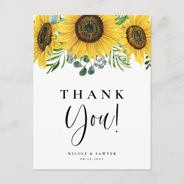 Postal Eucalyptus y Sunflowers Boda Gracias (Anverso)