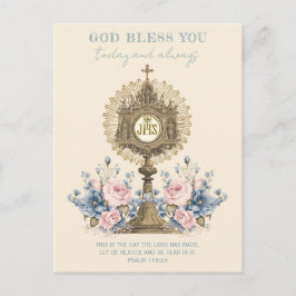 Postal Eucaristía Católica Jesús Floral Azul