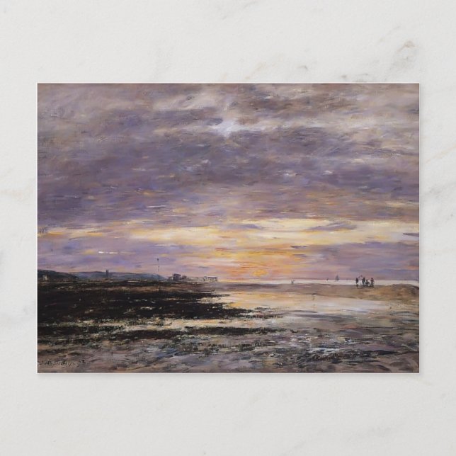 Postal Eugene Boudin- Deauville, puesta de sol en la play (Anverso)