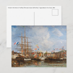 Postal Eugene Boudin - Festival en el puerto de Honfleur