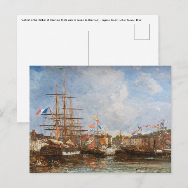 Postal Eugene Boudin - Festival en el puerto de Honfleur (Anverso / Reverso)