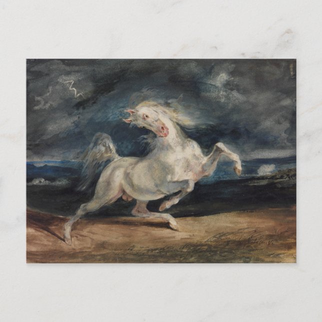 Postal Eugene Delacroix - Caballo asustado por el relámpa (Anverso)