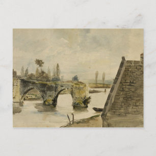 Postal Eugene Delacroix - El viejo puente en Nantes
