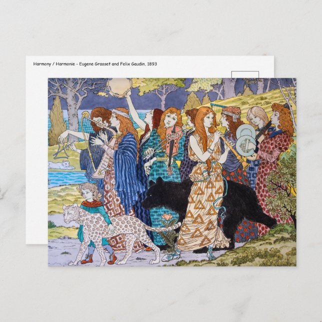 Postal Eugene Grasset - Panel decorativo de armonía (Anverso / Reverso)