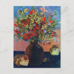 Postal Eugène Henri Paul Gauguin - Flores y gatos