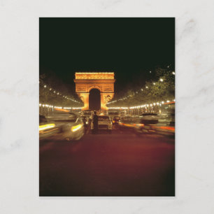Postal Europa, Francia, París. Tráfico nocturno apresurad