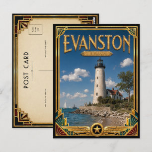Postal Evanston Illinois Arte Deco Antiguo Edad Dorada
