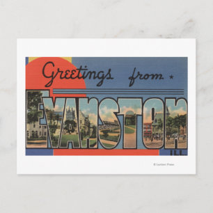Postal Evanston, Illinois - Escenas de letras grandes