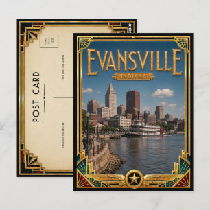 Postal Evansville Indiana Arte Deco Vintage Edad Dorada