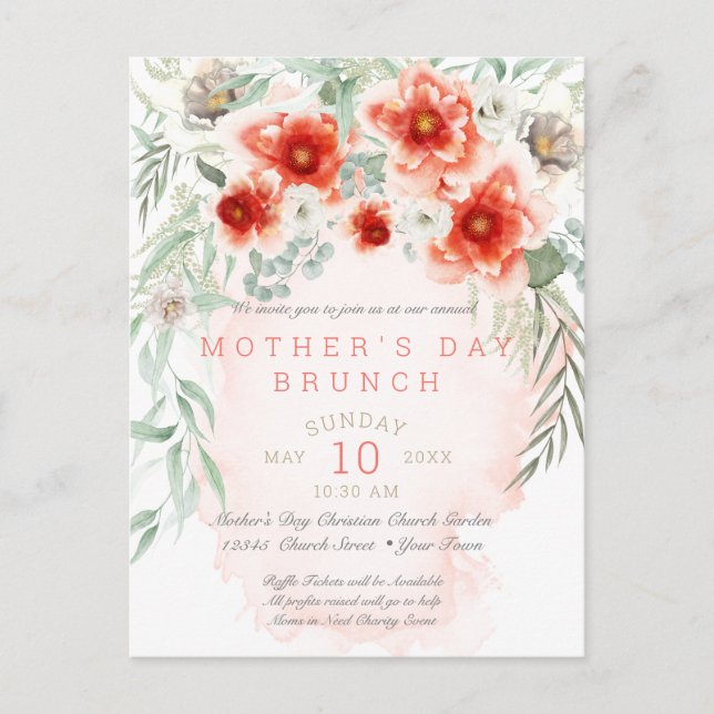 Postal Evento de Brunch del Día de la Madre para grupo ec (Anverso)