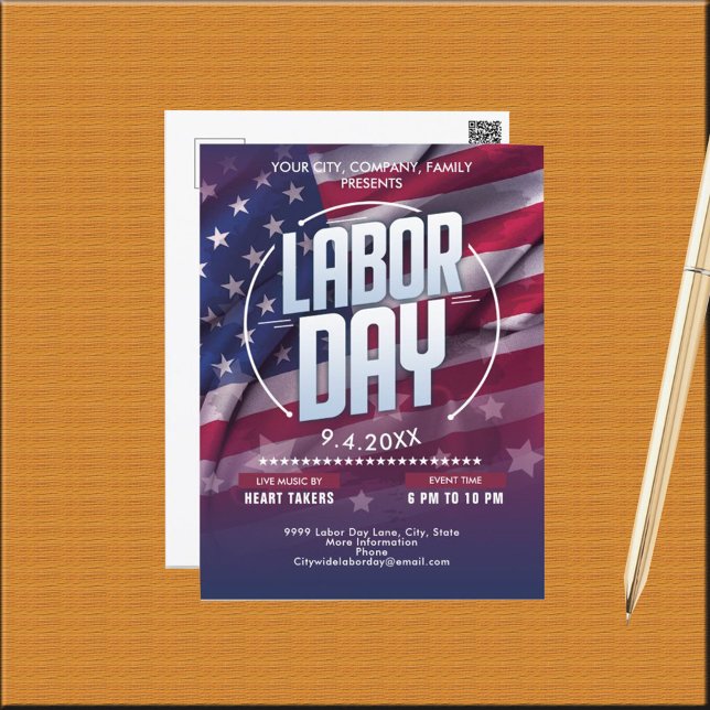 Postal Evento de celebración del Día del Trabajo de la Ba (Custom USA Flag Labor Day Celebration Event Postcard)