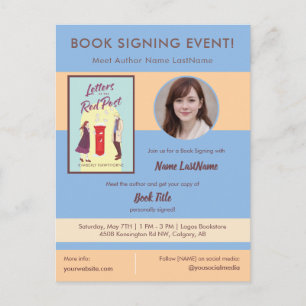 Postal Evento de Firma de Libros Aparición del Autor Azul
