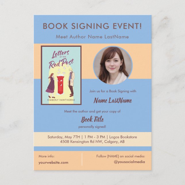 Postal Evento de Firma de Libros Aparición del Autor Azul (Anverso)