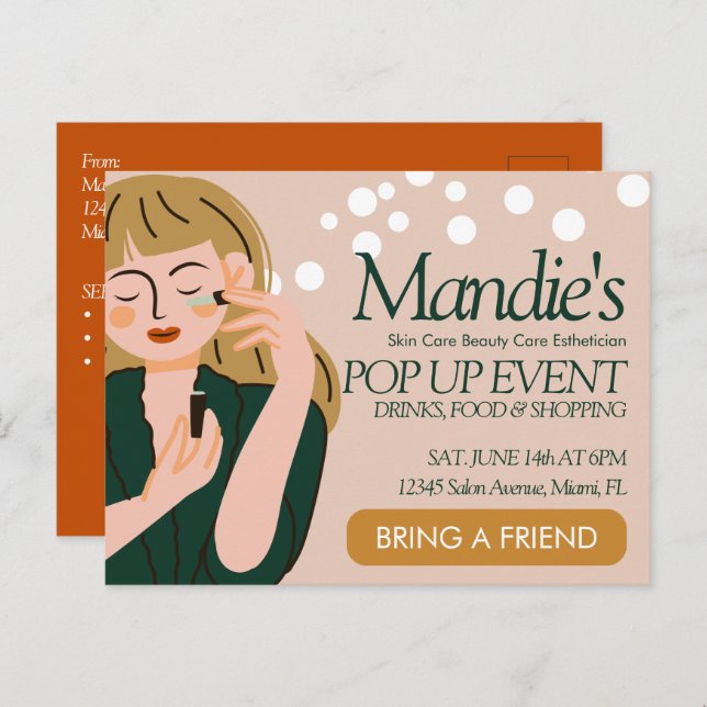 Postal Evento emergente de salón de negocios esteticista (Anverso / Reverso)