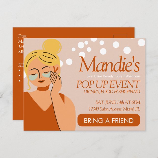 Postal Evento emergente del salón de negocios esteticista (Anverso / Reverso)