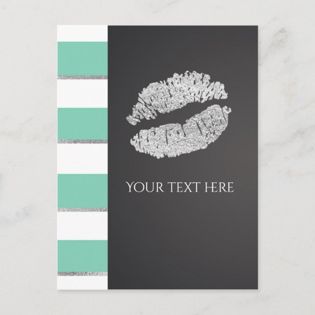Postal Evento Mint Green & White Faux Silver Shimmer Libr (Anverso)