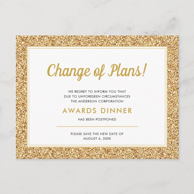 Postal Evento Pospuesto Purpurina de oro cancelado (Anverso)