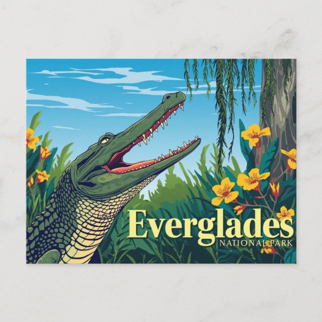 Postal Everglades Alligator Vintage Poster Art (Anverso)