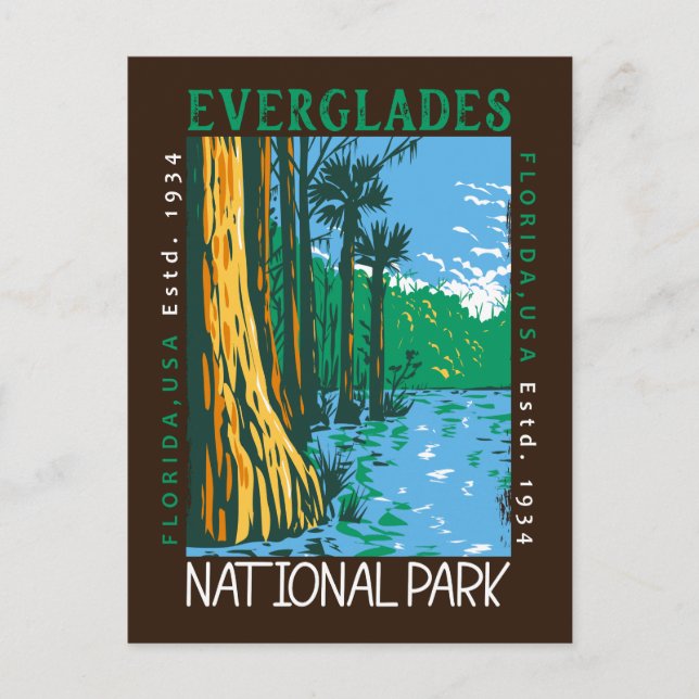 Postal Everglades Parque Nacional Florida Retro con probl (Anverso)