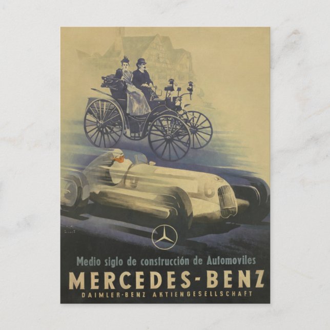 Postal Evolución vintage del coche clásico (Anverso)