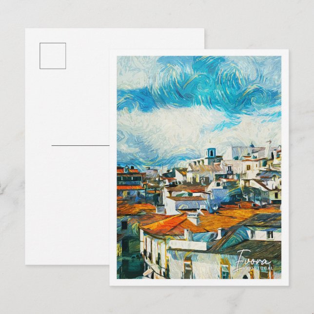 Postal Evora Portugal Hermoso paisaje de pintura al óleo (Anverso / Reverso)
