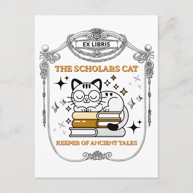 Postal Ex Libris Gato Erudito Dark Academia (Anverso)