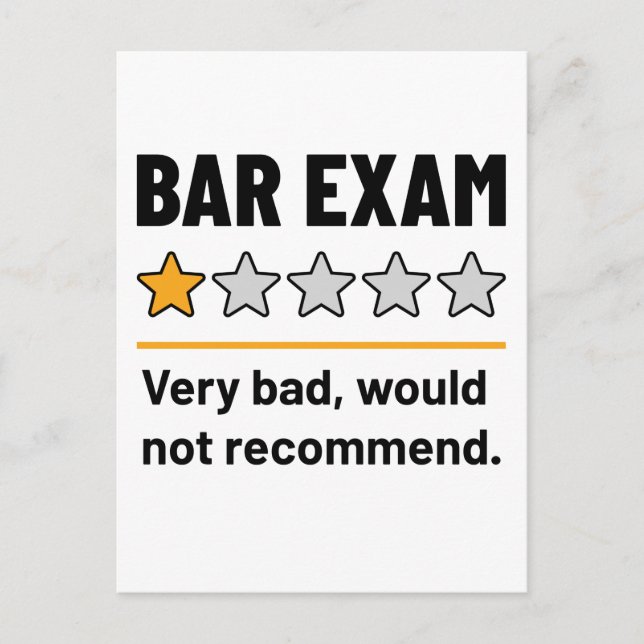 Postal Examen De Bar Gracioso 1 Estrella Muy Mala No Reco (Anverso)
