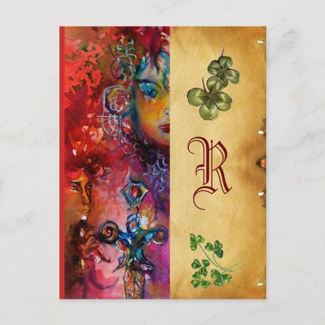 Postal EXCALIBUR Monograma Pergamino Día de San Patricio (Anverso)