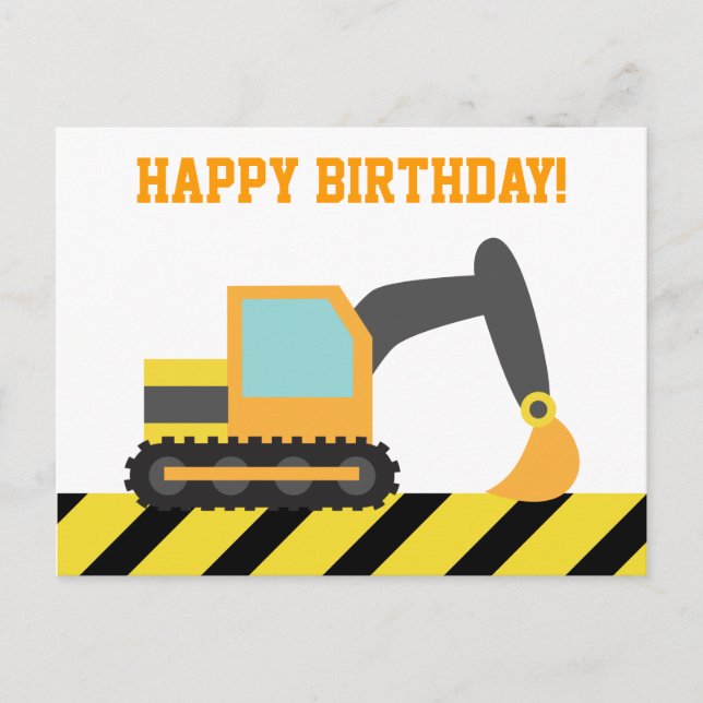 Postal Excavadora, Vehículo de Construcción, Feliz Cumple (Anverso)