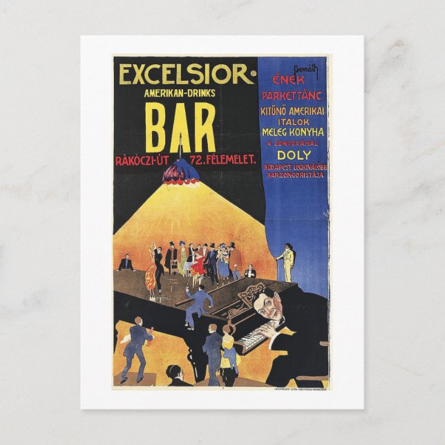 Postal Excelsior Bar, Budapest, Hungría, época de los año (Anverso)