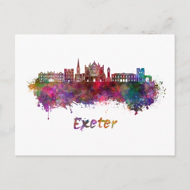 Postal Exeter skyline in watercolor (Anverso)