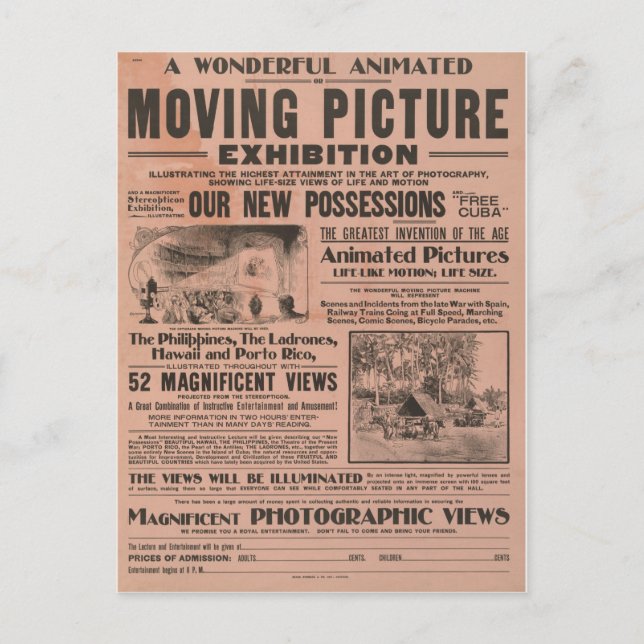 Postal Exhibición de imágenes móviles de época (Anverso)