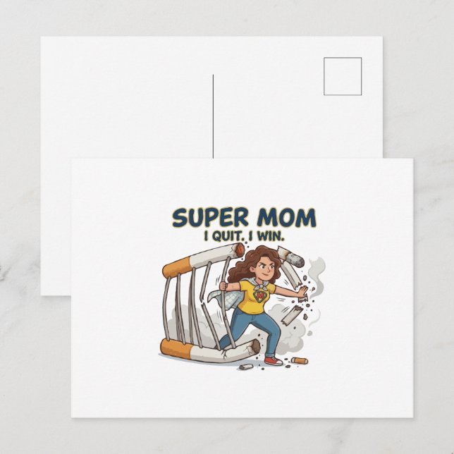 Postal Éxito de Super Mamá Dejar de Fumar (Anverso / Reverso)