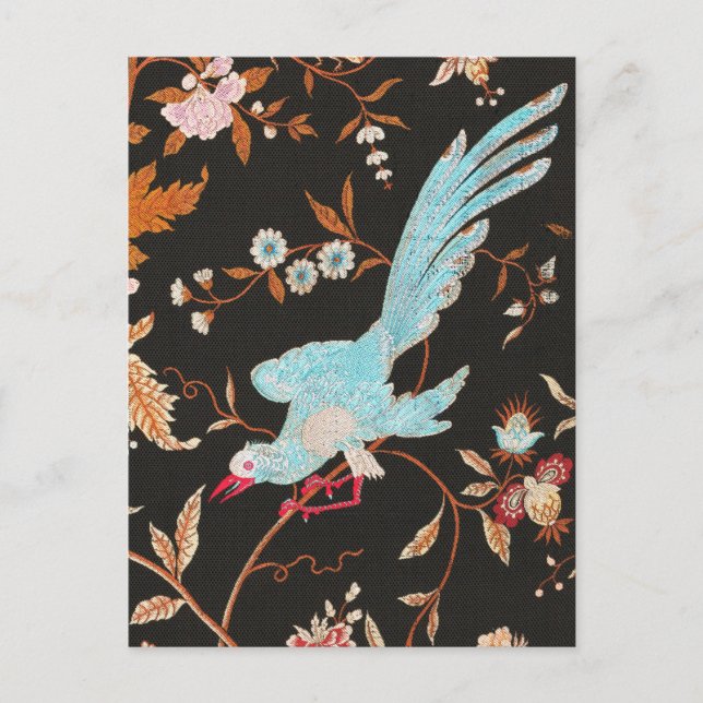 Postal Exotic Asian Birds And Flowers Embroidery (Anverso)