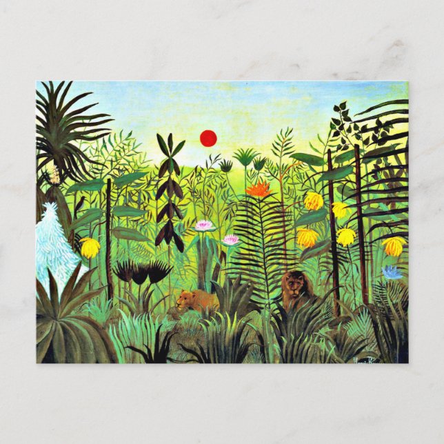 Postal Exotic Landscape with Lion and Lioness, (Anverso)