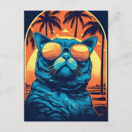 Postal Exótico gato Shorthair con gafas de sol en la play