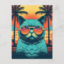 Postal Exótico gato Shorthair con gafas de sol en la play