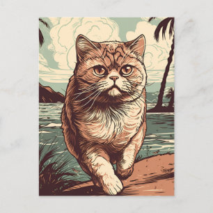 Postal Exótico gato Shorthair en una playa tropical