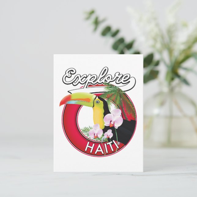 Postal Explora el parche de viaje del logo de Haití. (Anverso de pie)