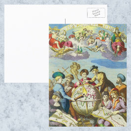 Postal Exploradores de época con mapa de glóbulos antiguo